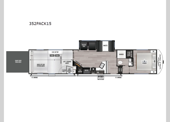 Floorplan - 2026 Cherokee Wolf Pack 352PACK15 Toy Hauler Fifth Wheel