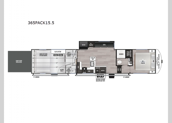 Floorplan - 2026 Cherokee Wolf Pack 365PACK15.5 Toy Hauler Fifth Wheel