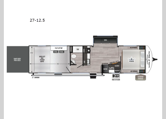 Floorplan - 2026 Cherokee Wolf Pack 27-12.5 Toy Hauler Travel Trailer