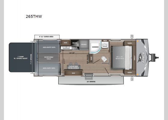 Floorplan - 2025 Jay Flight 265THW Toy Hauler Travel Trailer