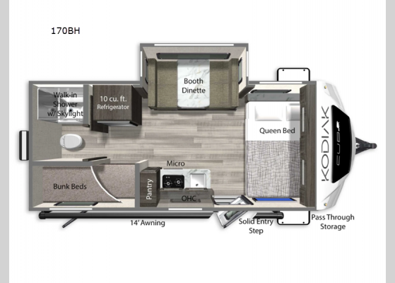 Floorplan - 2025 Kodiak Cub 170BH Travel Trailer