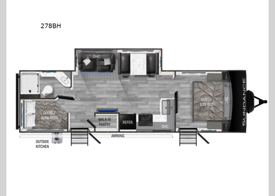 Floorplan - 2024 Sundance Ultra Lite 278BH Travel Trailer