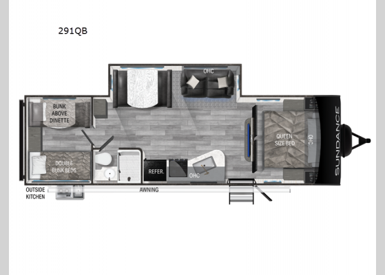 Floorplan - 2024 Sundance Ultra Lite 291QB Travel Trailer