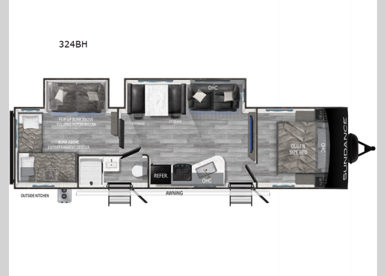 Floorplan - 2024 Sundance Ultra Lite 324BH Travel Trailer