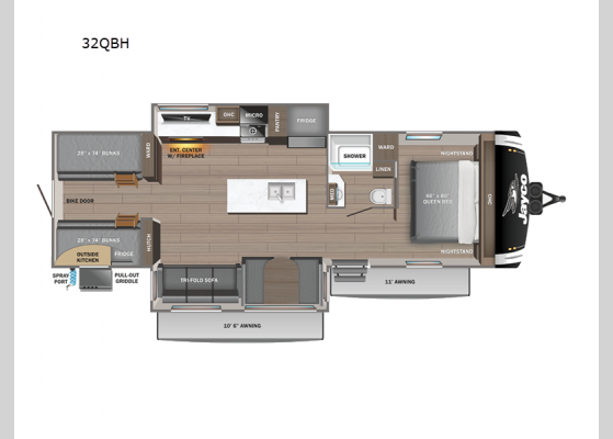 Floorplan - 2025 Jay Feather 32QBH Travel Trailer