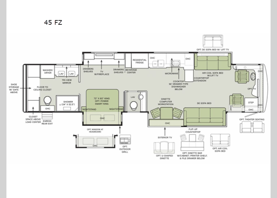 Floorplan - 2026 Zephyr 45 FZ Motor Home Class A - Diesel