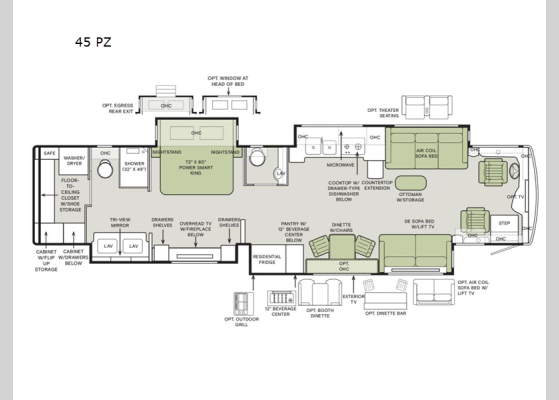 Floorplan - 2026 Zephyr 45 PZ Motor Home Class A - Diesel