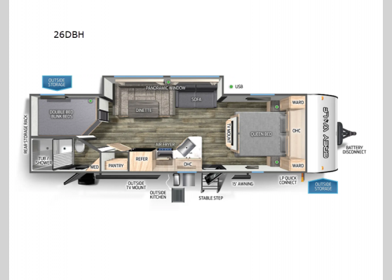 Floorplan - 2025 Cherokee Grey Wolf 26DBH Travel Trailer