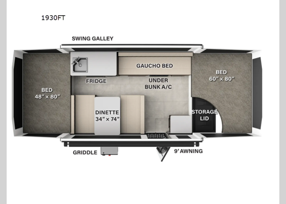 Floorplan - 2026 Rockwood Freedom Series 1930FT Folding Pop-Up Camper