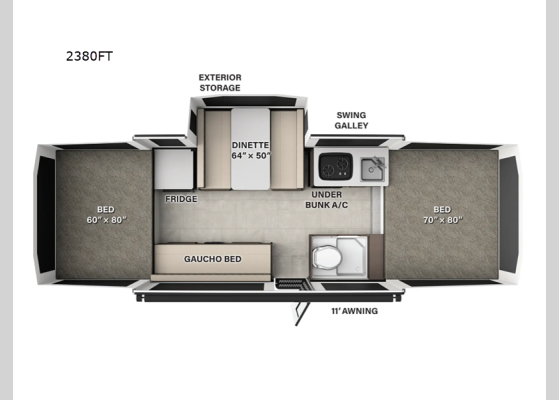 Floorplan - 2026 Rockwood Freedom Series 2380FT Folding Pop-Up Camper