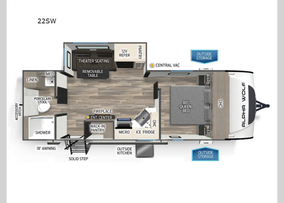 Floorplan - 2025 Cherokee Alpha Wolf 22SW Travel Trailer