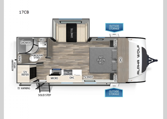 Floorplan - 2025 Cherokee Alpha Wolf 17CB Travel Trailer