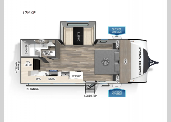 Floorplan - 2025 Cherokee Alpha Wolf 17MKE Travel Trailer