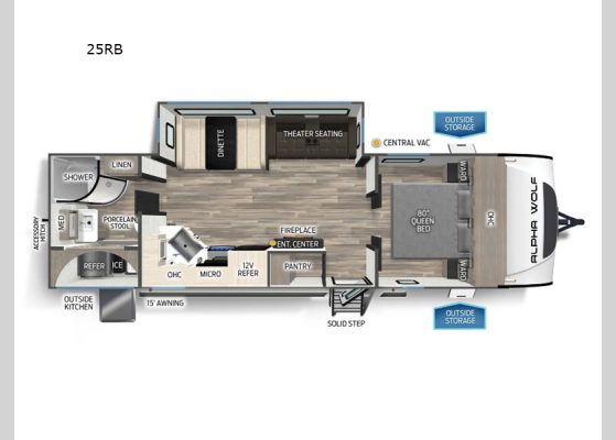 Floorplan - 2025 Cherokee Alpha Wolf 25RB Travel Trailer