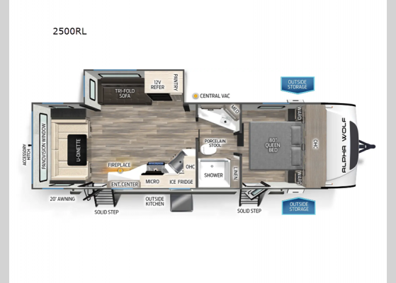 Floorplan - 2025 Cherokee Alpha Wolf 2500RL Travel Trailer