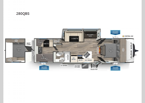 Floorplan - 2025 Cherokee Alpha Wolf 280QBS Travel Trailer