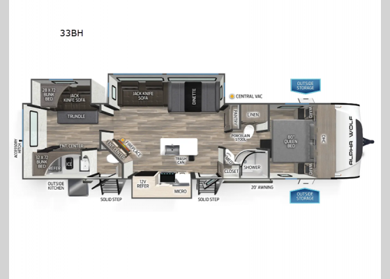 Floorplan - 2025 Cherokee Alpha Wolf 33BH Travel Trailer