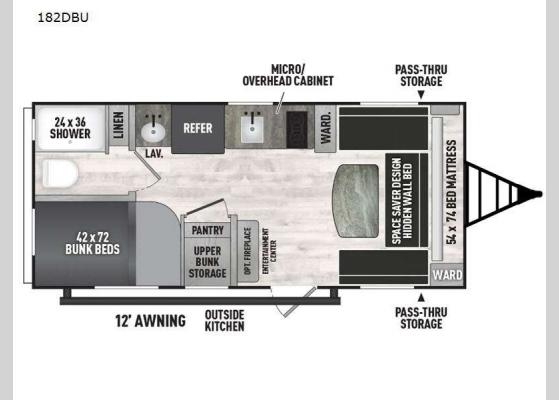 Floorplan - 2025 Viking 4K Series 182DBU Travel Trailer