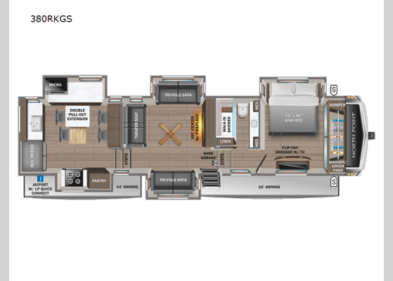 Floorplan - 2024 North Point 380RKGS Fifth Wheel