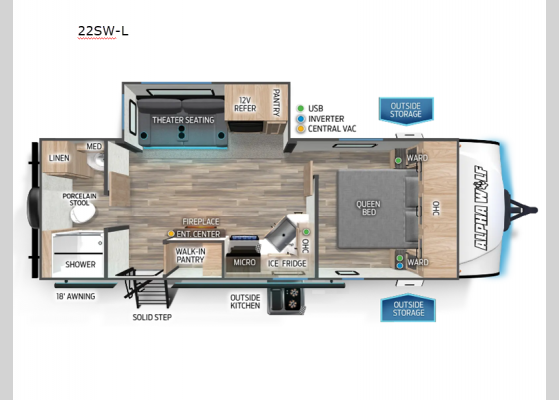 Floorplan - 2024 Cherokee Alpha Wolf 22SW-L Travel Trailer