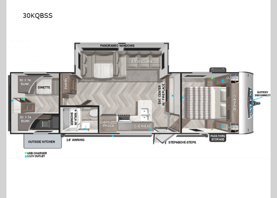 Floorplan - 2024 Salem 30KQBSS Travel Trailer