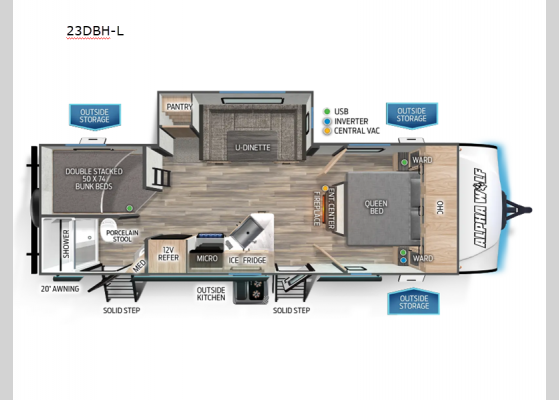 Floorplan - 2024 Cherokee Alpha Wolf 23DBH-L Travel Trailer