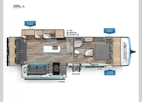 Floorplan - 2024 Cherokee Alpha Wolf 26RL-L Travel Trailer