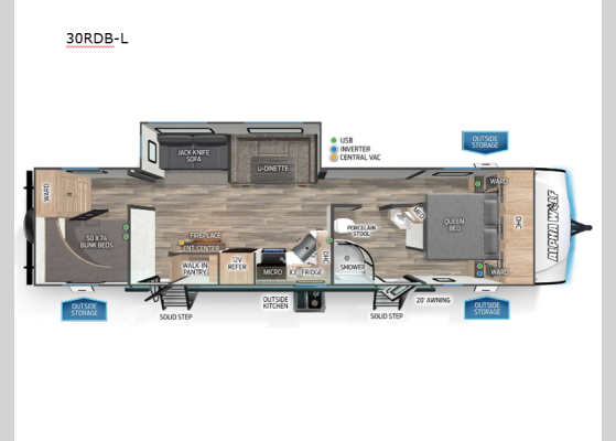 Floorplan - 2024 Cherokee Alpha Wolf 30RDB-L Travel Trailer