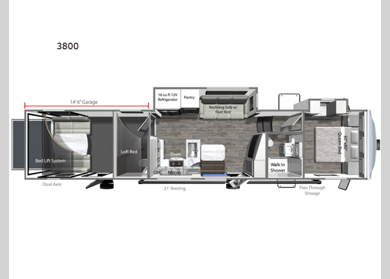 Floorplan - 2026 Voltage V-Series 3800 Toy Hauler Fifth Wheel