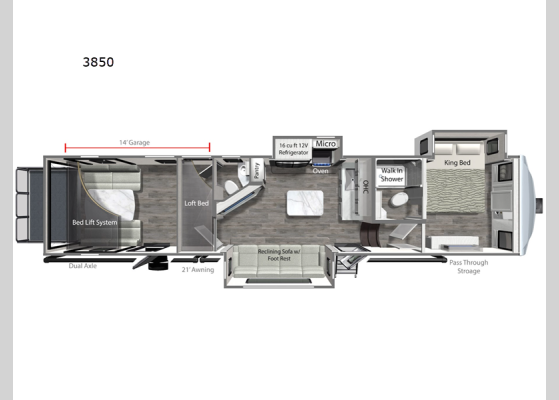 Floorplan - 2026 Voltage V-Series 3850 Toy Hauler Fifth Wheel