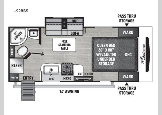 Floorplan - 2025 Freedom Express Ultra Lite 192RBS Travel Trailer