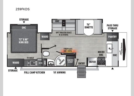 Floorplan - 2025 Freedom Express Ultra Lite 259FKDS Travel Trailer