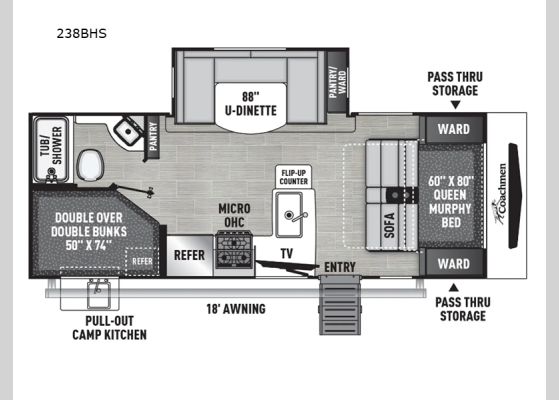 Floorplan - 2025 Freedom Express Ultra Lite 238BHS Travel Trailer