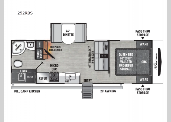 Floorplan - 2025 Freedom Express Ultra Lite 252RBS Travel Trailer