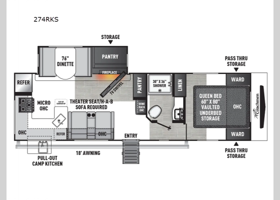 Floorplan - 2025 Freedom Express Ultra Lite 274RKS Travel Trailer