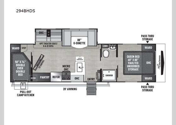 Floorplan - 2025 Freedom Express Ultra Lite 294BHDS Travel Trailer