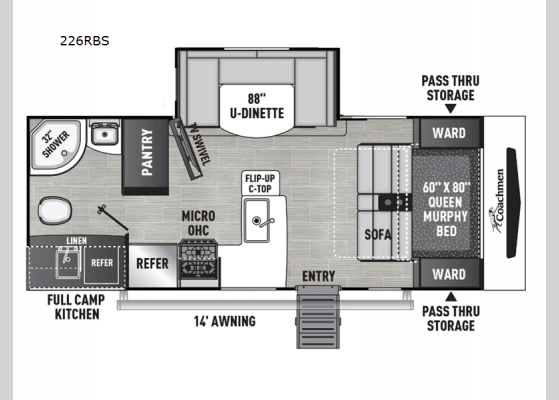 Floorplan - 2025 Freedom Express Ultra Lite 226RBS Travel Trailer