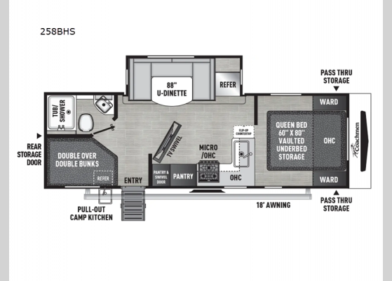 Floorplan - 2025 Freedom Express Ultra Lite 258BHS Travel Trailer