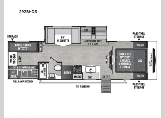 Floorplan - 2025 Freedom Express Ultra Lite 292BHDS Travel Trailer