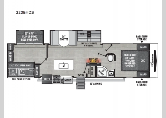 Floorplan - 2025 Freedom Express Ultra Lite 320BHDS Travel Trailer