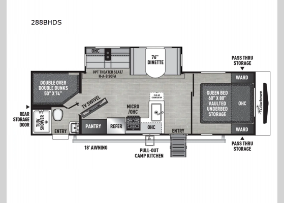 Floorplan - 2025 Freedom Express Ultra Lite 288BHDS Travel Trailer