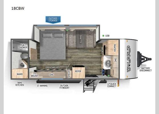 Floorplan - 2025 Cherokee Wolf Pup 18CBW Travel Trailer