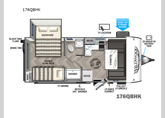 Floorplan - 2024 Wildwood FSX 176QBHK Travel Trailer