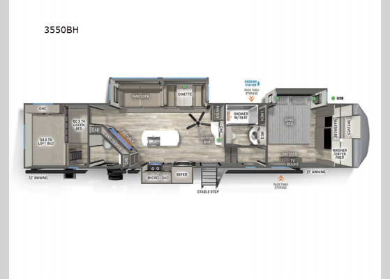 Floorplan - 2025 Sandpiper 3550BH Fifth Wheel