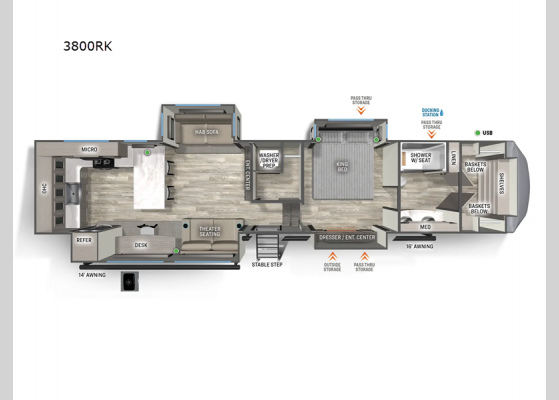 Floorplan - 2025 Sandpiper 3800RK Fifth Wheel