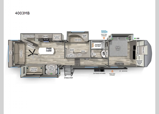 Floorplan - 2025 Sandpiper 4003MB Fifth Wheel