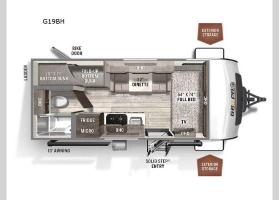 Floorplan - 2023 Rockwood GEO Pro G19BH Travel Trailer