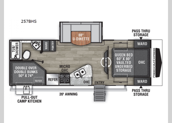 Floorplan - 2024 Freedom Express Ultra Lite 257BHS Travel Trailer