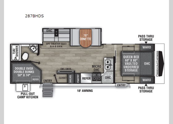 Floorplan - 2024 Freedom Express Ultra Lite 287BHDS Travel Trailer
