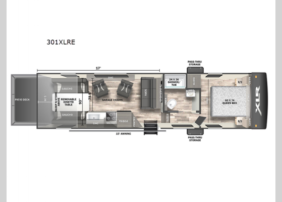 Floorplan - 2024 XLR Micro Boost 301XLRE Toy Hauler Fifth Wheel